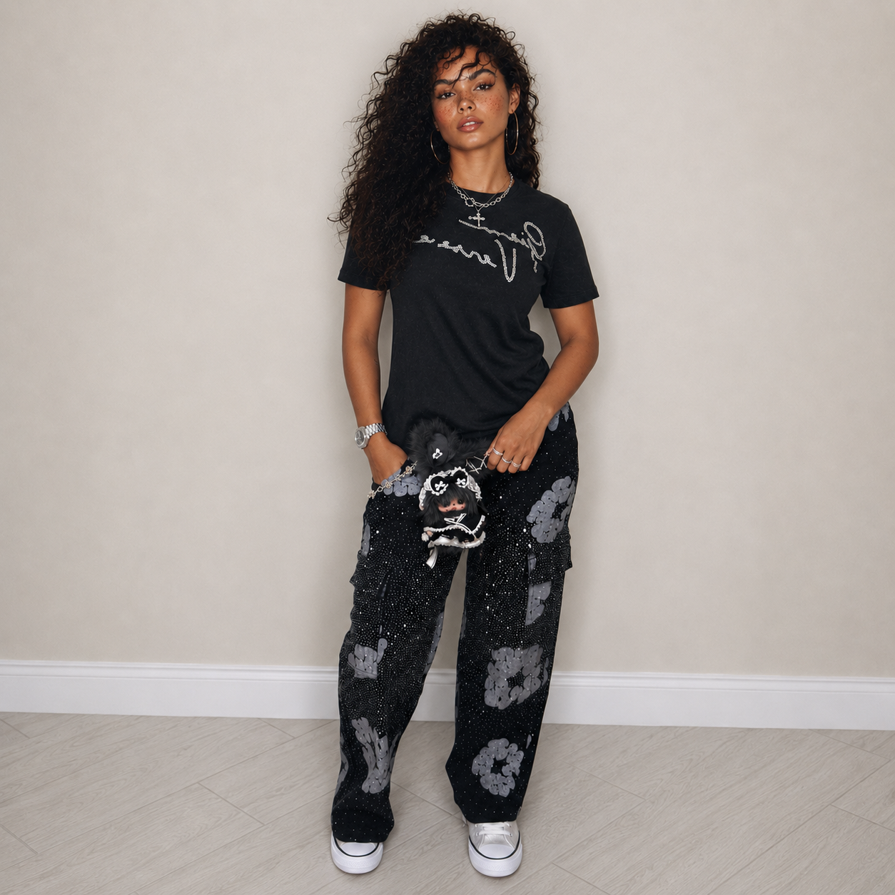 Midnight Crystal Cargo Jeans